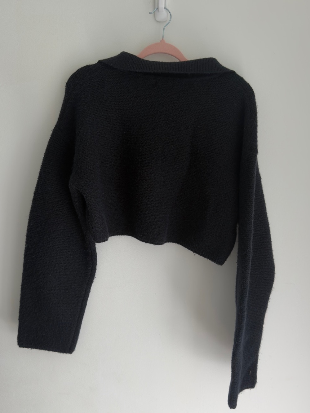 OAK + FORT Black Cropped Collared V-Neck Sweater - Picture 5 of 5